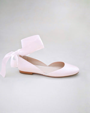 Satin Round Toe Evening Flat with Wrapped Ribbon Tie