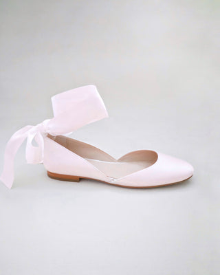 Satin Round Toe Evening Flat with Wrapped Ribbon Tie