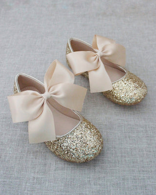 Glitter Mary Jane with Satin Bow - Baby Shoes Holiday Gift Set (1 PAIR)Kids Shoes