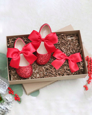 Glitter Mary Jane with Satin Bow - Baby Shoes Holiday Gift Set (1 PAIR)Kids Shoes