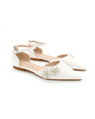 Satin Pointy Toe Wedding Flats with Rhinestones Chassia Flower