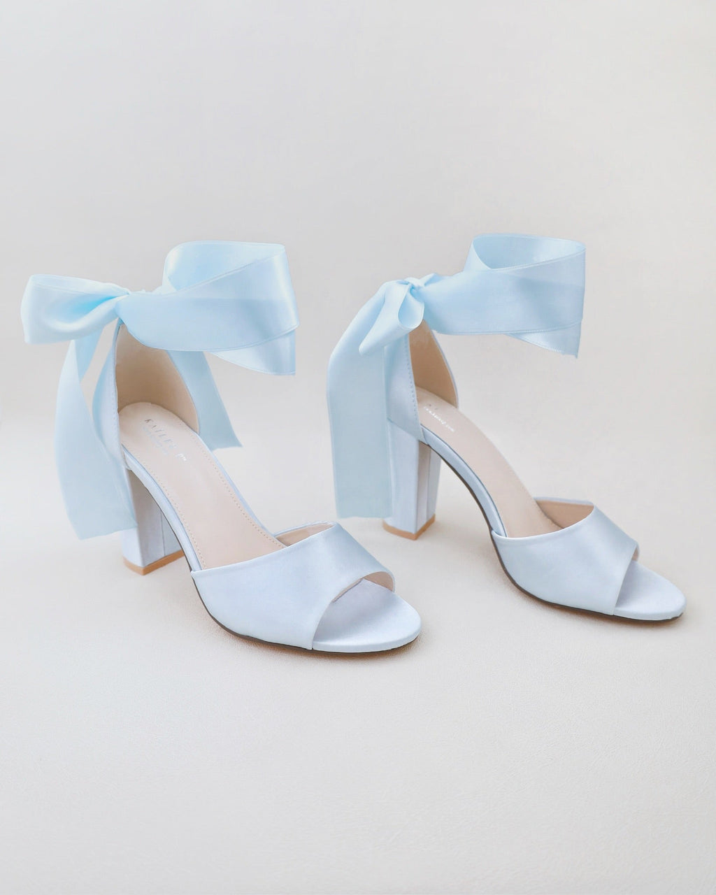 Satin Block Heel Wedding Sandals with Wrapped Ribbon Tie, Wedding Heel ...