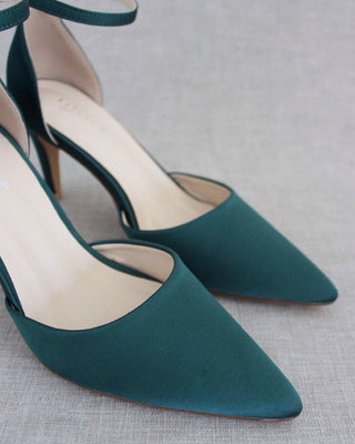 Hunter Green Satin Evening Heels