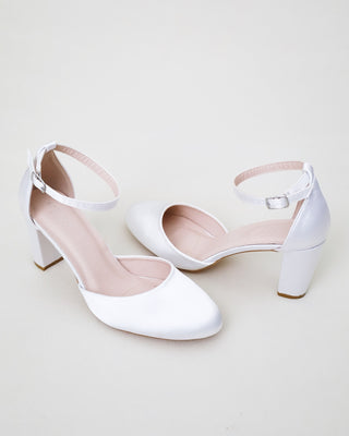 Satin Block Heel with Ankle Strap
