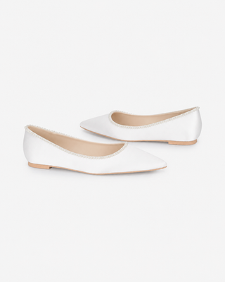 Satin Pointy Toe Wedding Flats with Mini Pearls