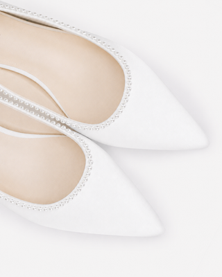 Satin Pointy Toe Wedding Flats with Mini Pearls