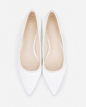 Satin Pointy Toe Wedding Flats with Mini Pearls