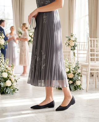 Black Satin Pointy Toe Evening Flat