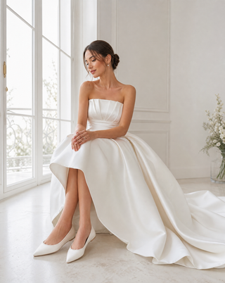 Satin Pointy Toe Wedding Flats with Mini Pearls, Women Shoes