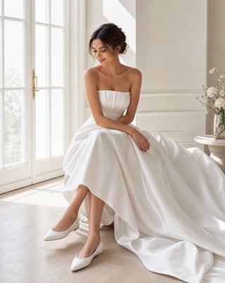 Satin Pointy Toe Wedding Flats with Mini Pearls, Women Shoes