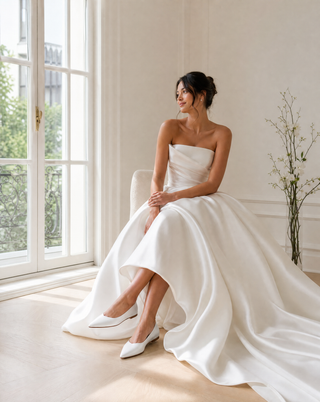 Satin Pointy Toe Wedding Flats, Women Shoes