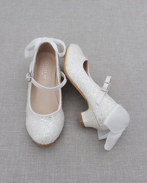 White Rock Glitter Mary Jane Heels with Satin Bow
