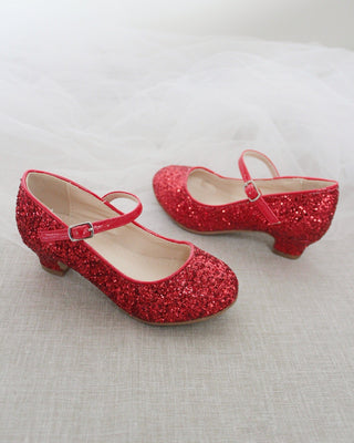 girls red glitter heels