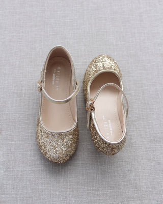 Gold Glitter Girls Mary Jane Heels