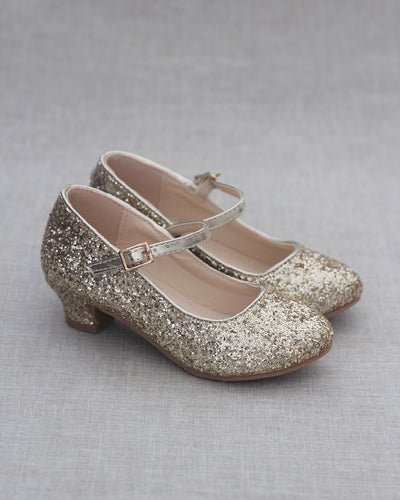 Gold Glitter Girls Mary Jane Heels