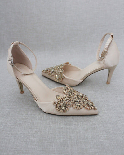Champagne Evening heels with rhinestones embellished