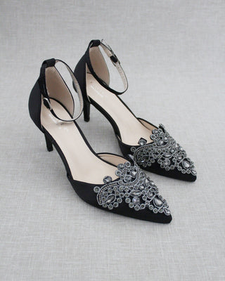 Black Evening heels with rhinestones embellished