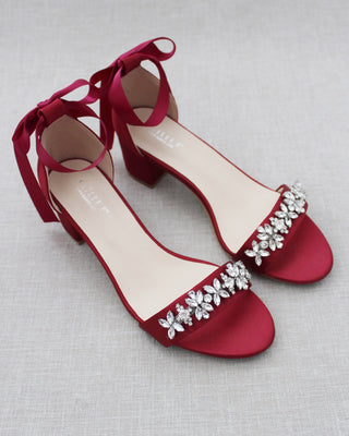 Burgundy Block Heel Sandals