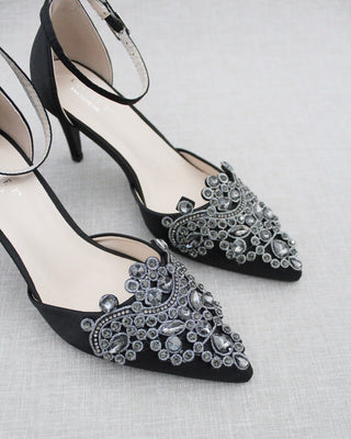 Black Evening heels with rhinestones embellished