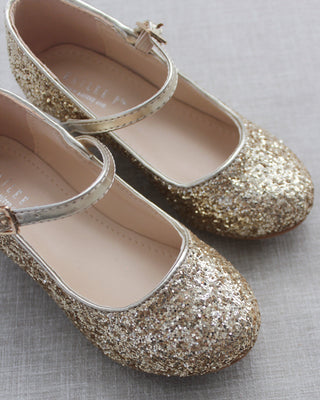 Gold Glitter Girls Mary Jane Heels