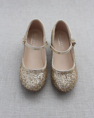 Gold Glitter Girls Mary Jane Heels
