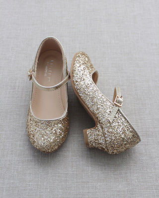 Gold Glitter Girls Mary Jane Heels