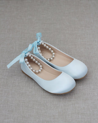 Satin Flats with Pearl Ankle Tie - Baby Shoes Holiday Gift Set (1 PAIR)Kids Shoes