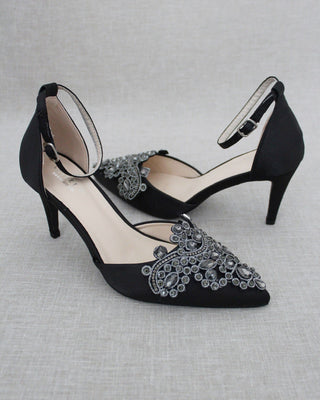 Black Evening heels with rhinestones embellished