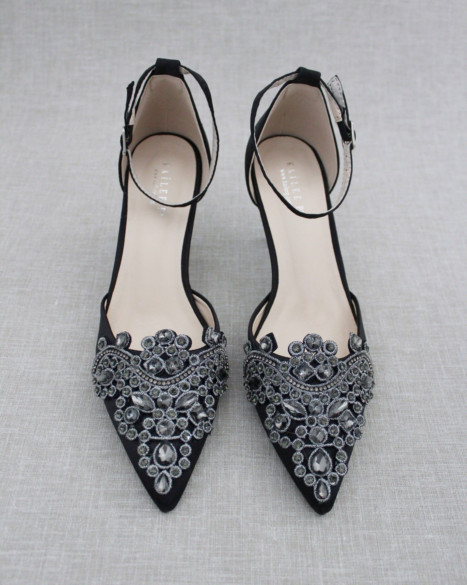 black rhinestone dress shoes Embellished Rhinestones Evening Heel 7