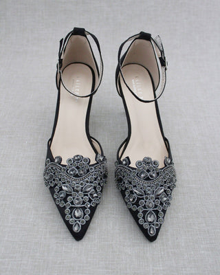Black Evening heels with rhinestones embellished