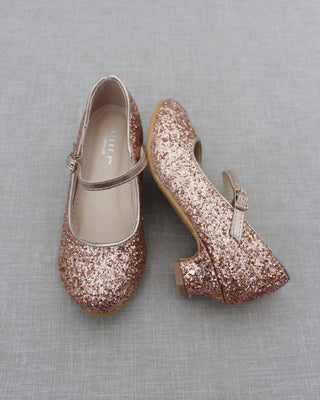 girls rose gold glitter heels