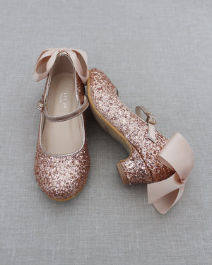 Rock Glitter Mary Jane Heels with Satin Bow for Girls