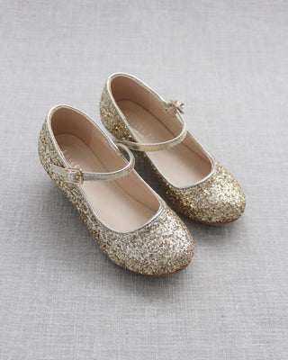 Gold Glitter Girls Mary Jane Heels