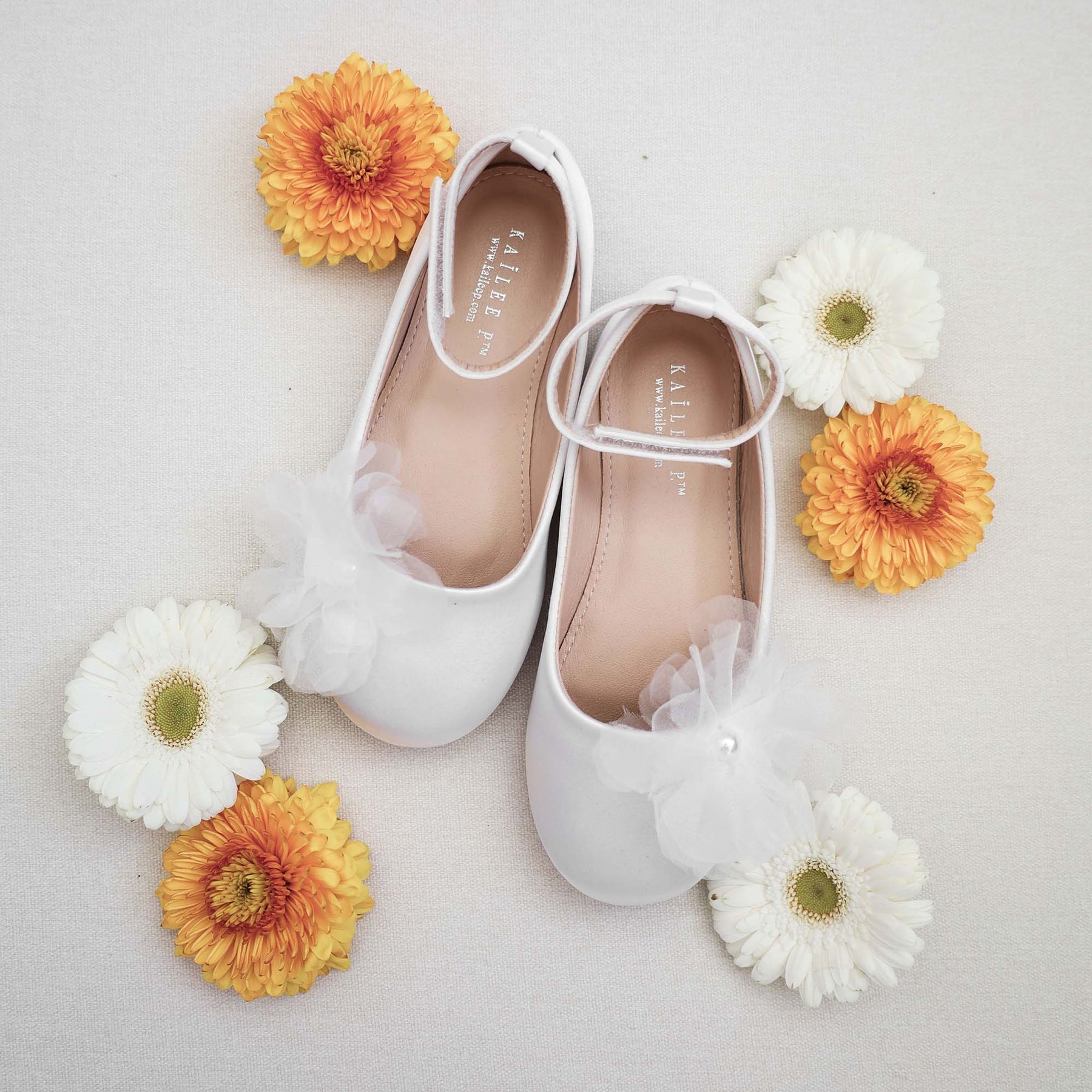 White Satin Flats with Mini Pearls, Flower Girl Shoes, Communion Shoes — free download