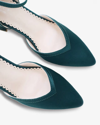 hunter green evening shoes with block heels