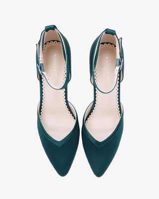 hunter green evening shoes with block heels