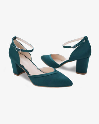 hunter green evening shoes with block heels