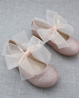 Rose gold glitter flats with bow