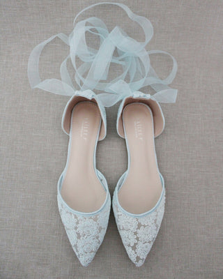 Crochet Lace Pointy Toe with Ankle Tie or Ballerina Lace UpWomen Shoes