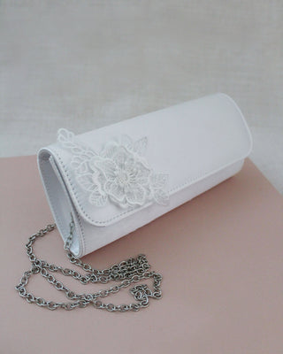 Camellia Satin White Wedding ClutchClutch
