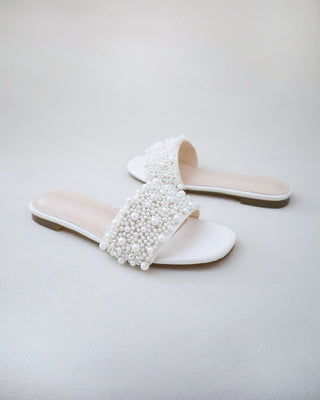 ivory pearls wedding flats sandals