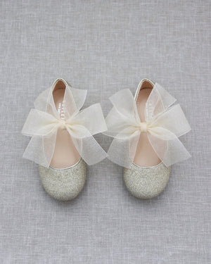 Fine Glitter Mary Jane with Chiffon Bow