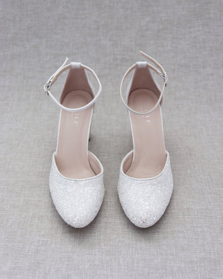 White Glitter Block Heels