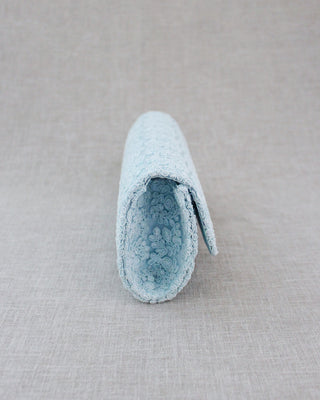 light blue crochet lace wedding clutch