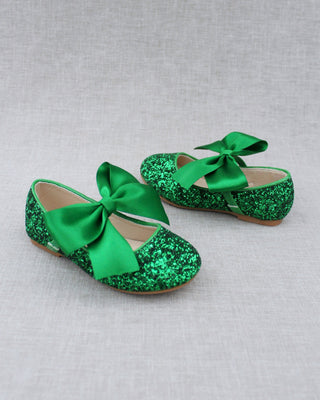 Rock Glitter Mary Jane Ballet Flats with Satin Bow