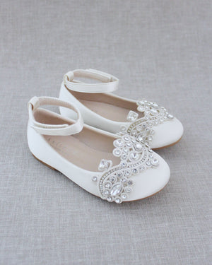 Satin Ballet Flats with Small Rhinestones Applique