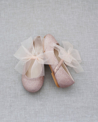 Rose gold glitter flats with bow
