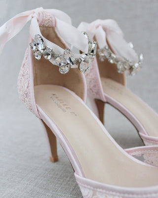 Wedding Lace Heels With Crystal StrapWomen Shoes
