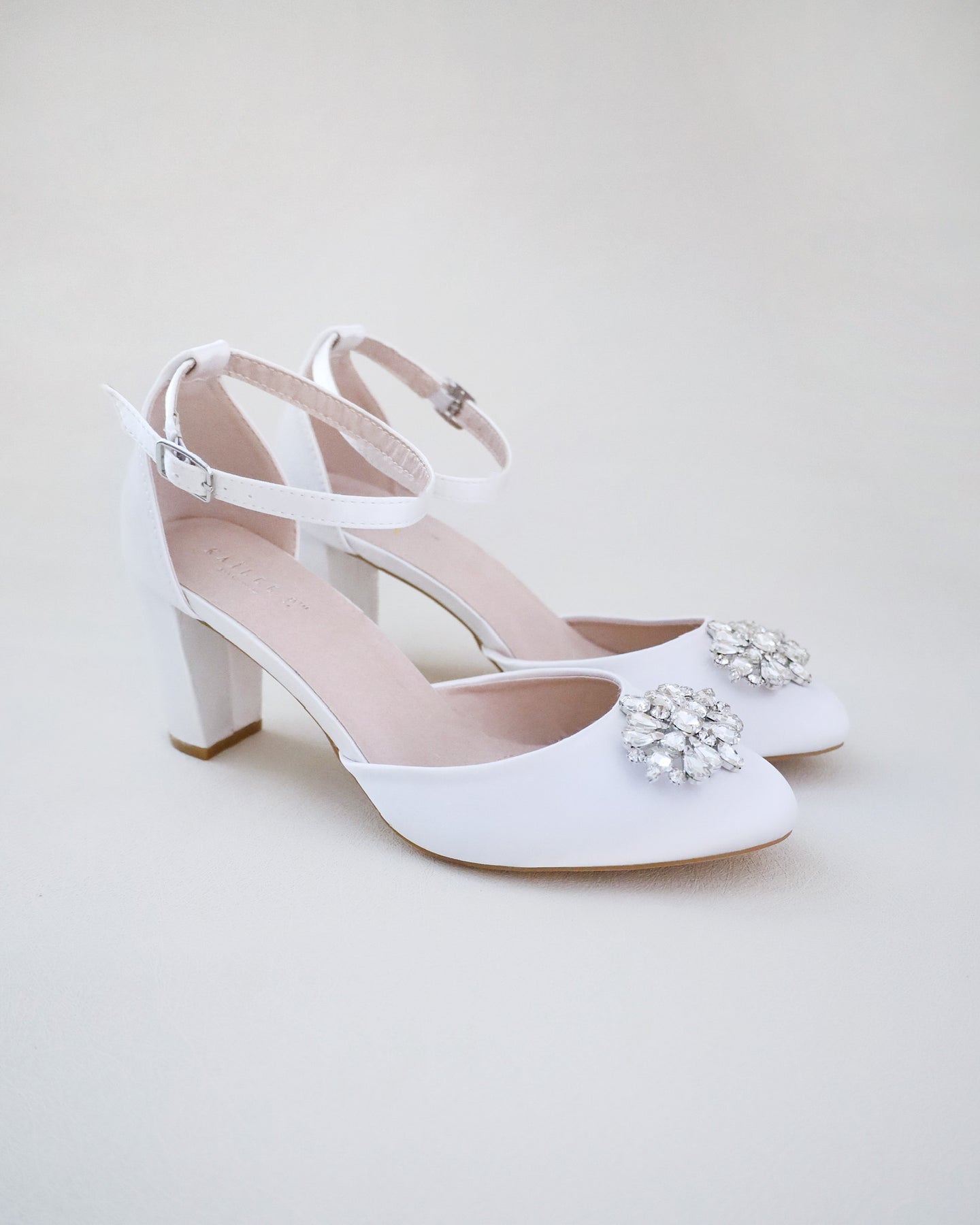 Satin Wedding Block Heel with Cluster Teardrop Rhinestones,Bridal Heel ...
