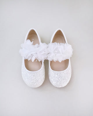 Rock Glitter Mary Jane Flats with Chiffon Flowers